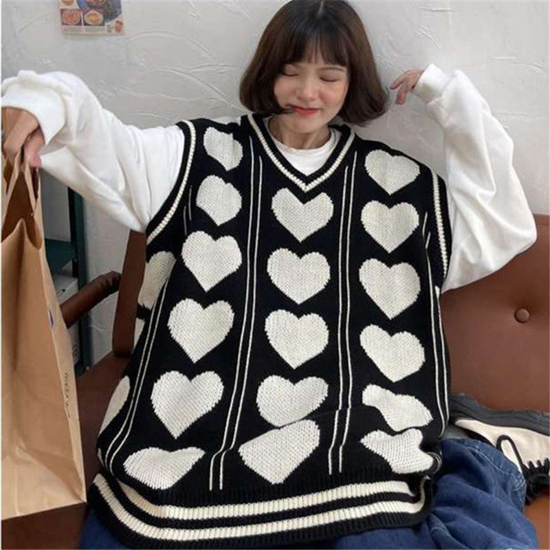 PINK/BLACK KNIT SWEATER LOVE VESTS UB3152