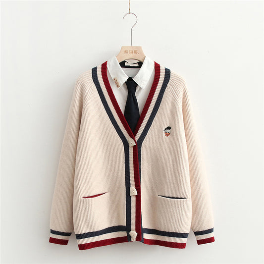 Cartoon Embroidered Long Sleeve Sweater UB6184