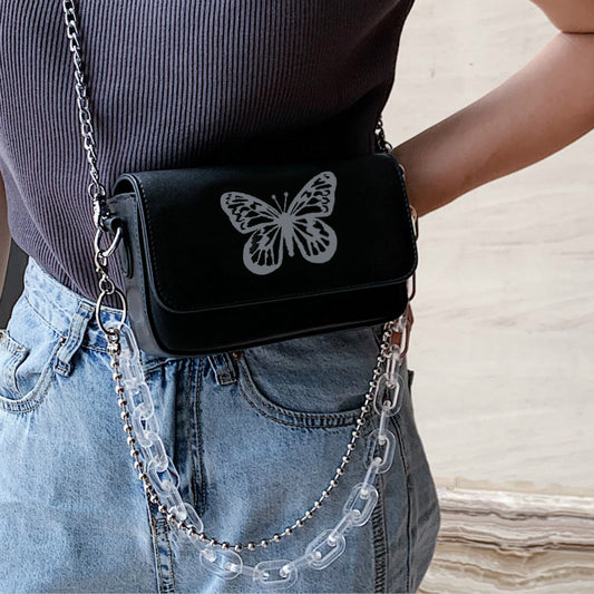 "REFLECTIVE BUTTERFLY" TRANSPARENT CHAIN SQUARE BAG D050802