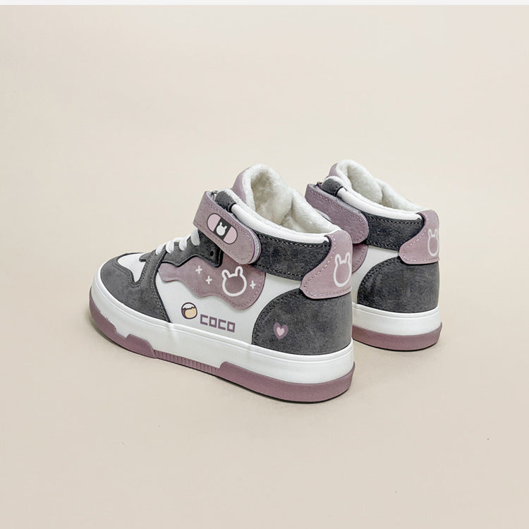 Cute pink warm plus velvet shoes girl student sports sneakers UB3533
