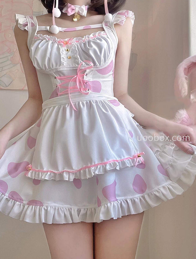 Pink Bunny Girl Cute Cow Maid Outfit Dress UB6285