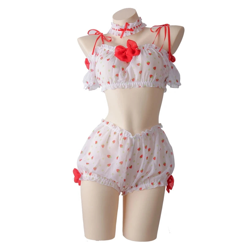 Strawberry Print Suspenders Pajamas EV4110