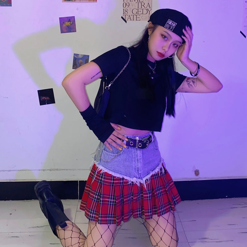 "PLAID DENIM" SKIRT H032606