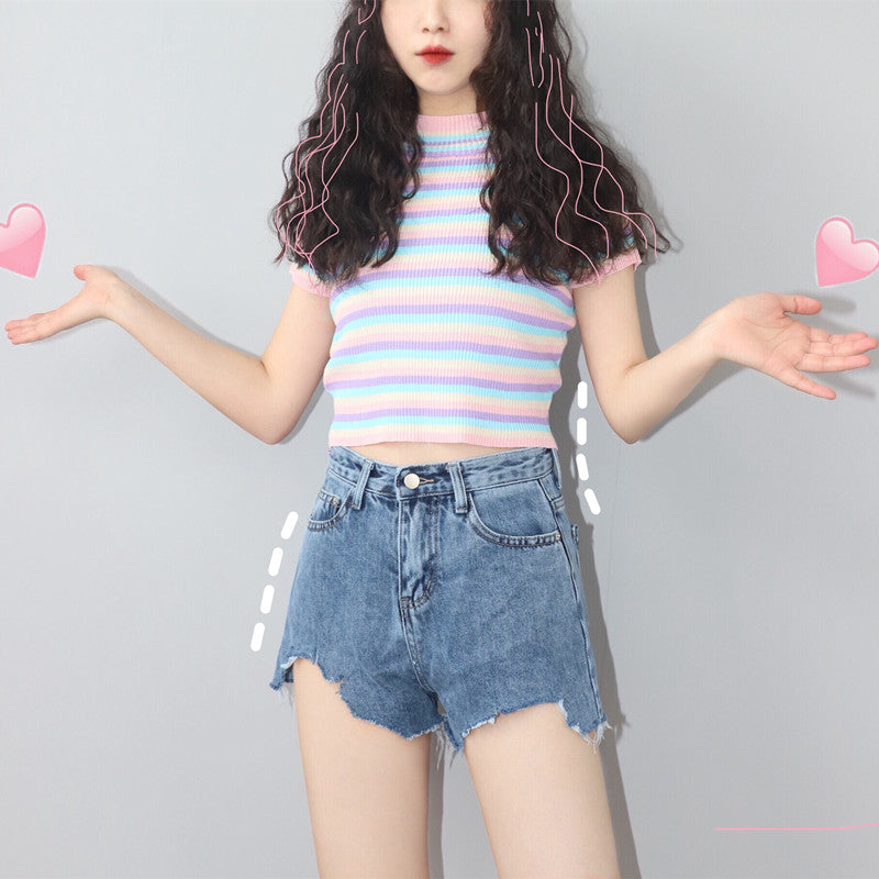 [@himecoser ] "PASTEL STRIPES" TEE K061501