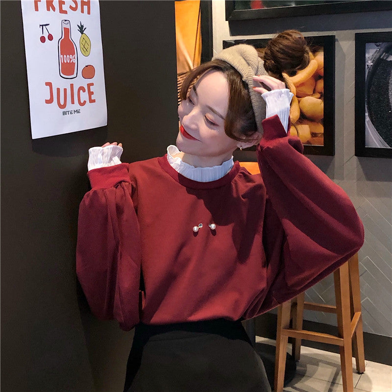 RED/BLACK BEADED LONG SLEEVE PULLOVER UB3363