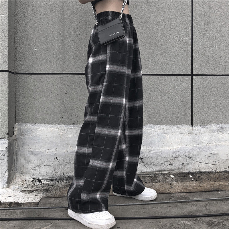 BLACK RETRO PLAID WIDE LEG PANTS UB3277