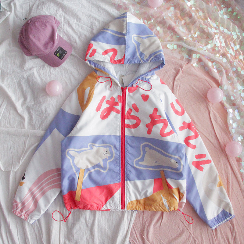 CUTE PRINTED COTTON COAT SHORT PLUS FLEECE COAT UB3214