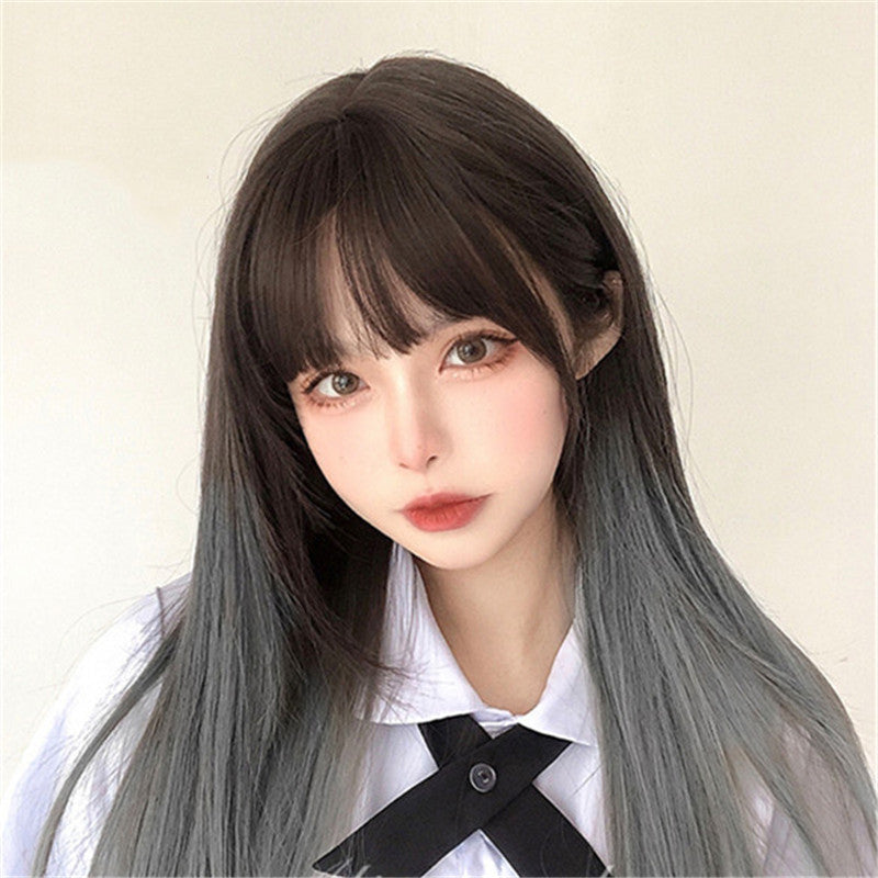 BROWN GRADIENT GRAY LONG STRAIGHT WIG UB3319
