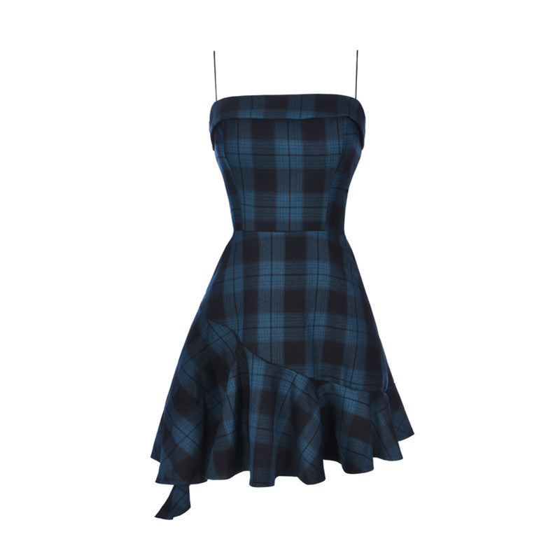 Blue Plaid  Wavy Slip Dress UB6235