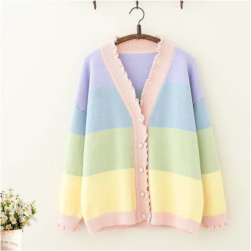 Rainbow Striped Cardigan Sweater UB6190
