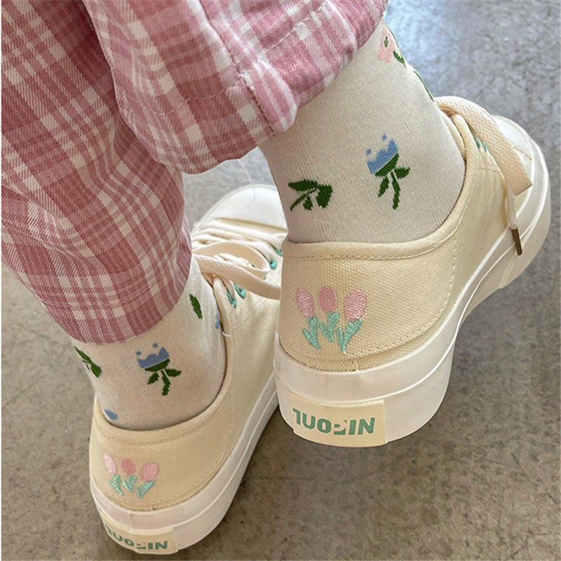 TULIP FLOWER EMBROIDERED CANVAS SHOES UB2627