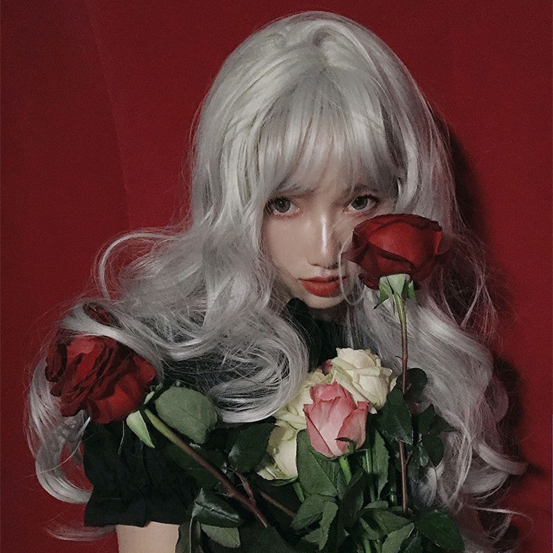 "SILVER LARGE WAVY" LONG CURLY HAIR WITH BANGS K081602