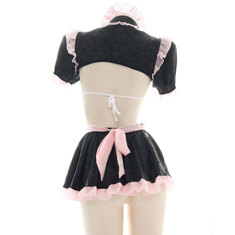 Black Pink Chiffon Nightdress Set UB6260