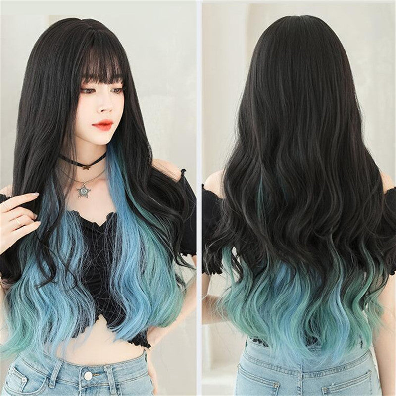 AIR BANGS BLACK BLUE LONG CURLY WIG UB3337