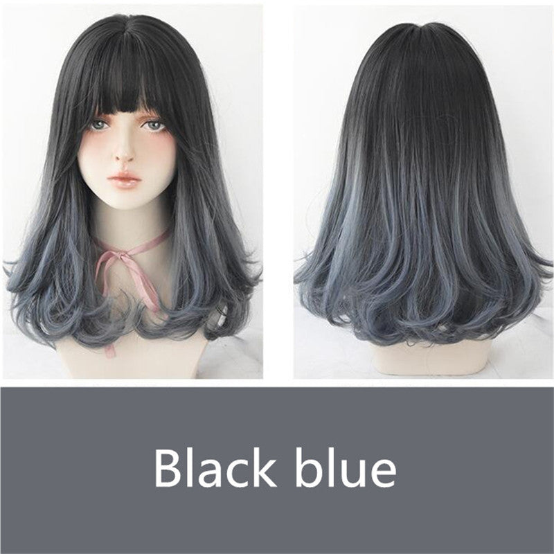 BLACK GRADIENT BLUE SHORT CURLY WIG UB3344