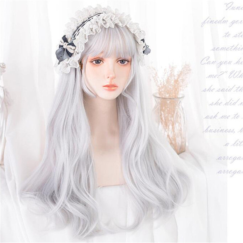 GRAY WHITE BANGS LONG CURLY WIG UB3368