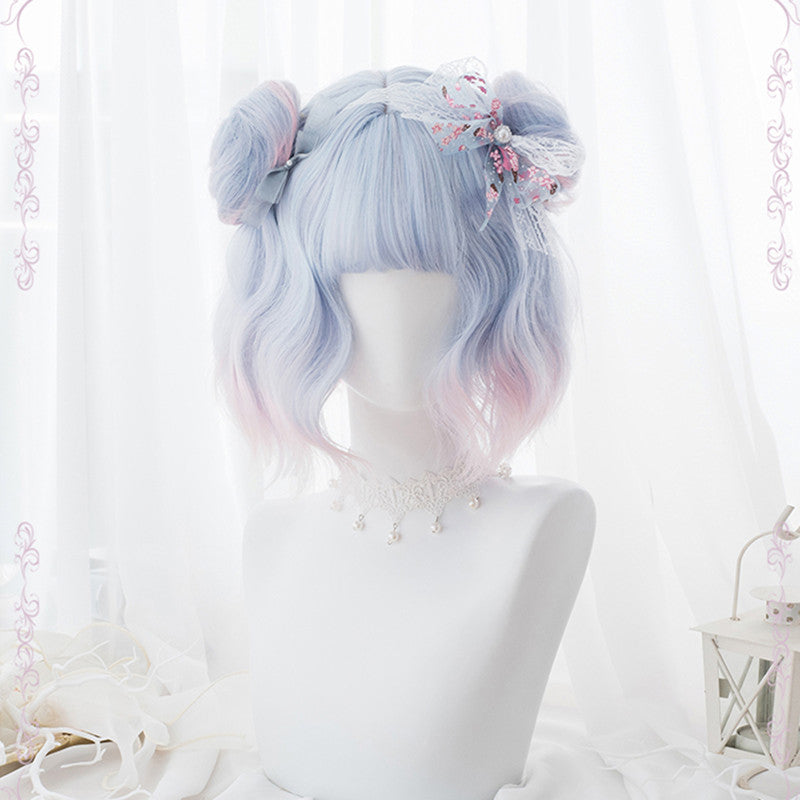 "BLUE-PINK GRADIENT" SHORT CURLY WIG WITH BANGS K081603