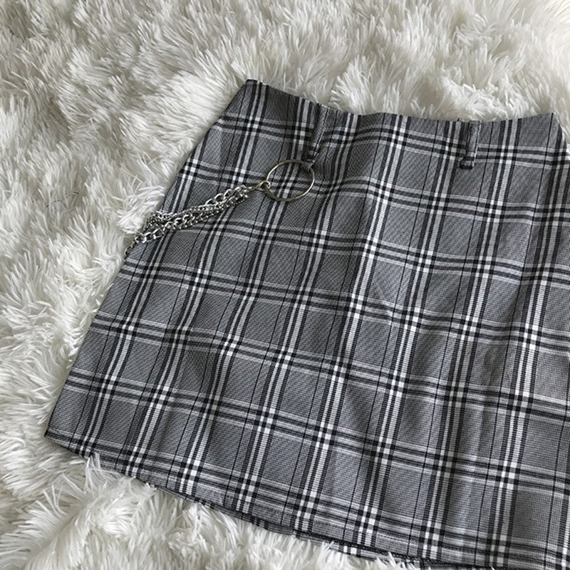 "VINTAGE PLAID" SKIRT WITH CHAIN K053101