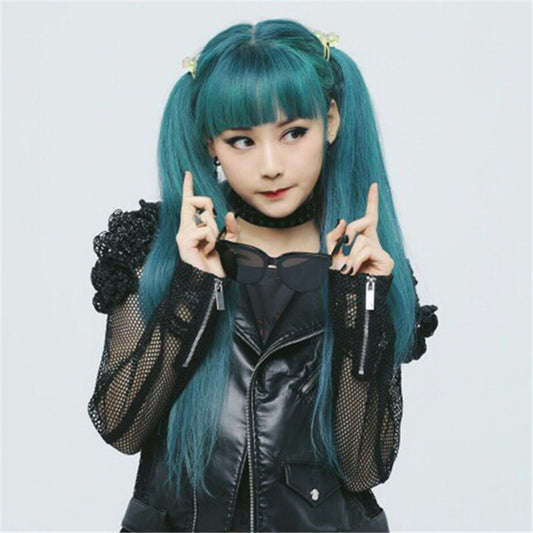 BLUE-GREEN LONG STRAIGHT WIG K071712