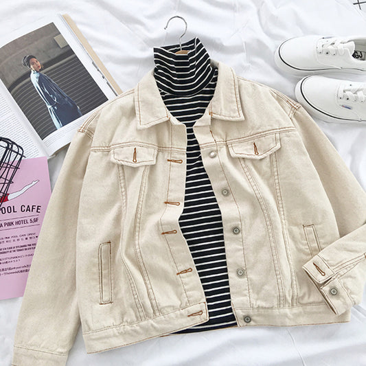 "BEIGE RETRO SIMPLE LOOSE DENIM" JACKET TOP K090806