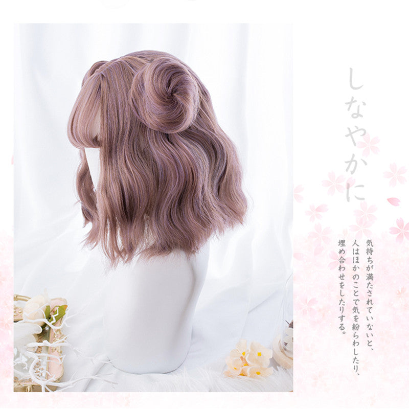 Purple Wisteria color Lolita Kawaii Curly Wig+two Buns K102309