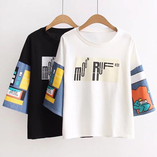 "ROUND NECK PRINT COLORBLOCK" SHORT SLEEVE Y032502