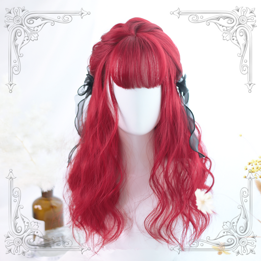 "ROSE RED AIR BANGS LONG CRULY" WIG Y020805