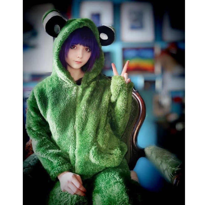 Cute Little Dinosaur Frog Coral Fleece Hooded Pajamas UB3347