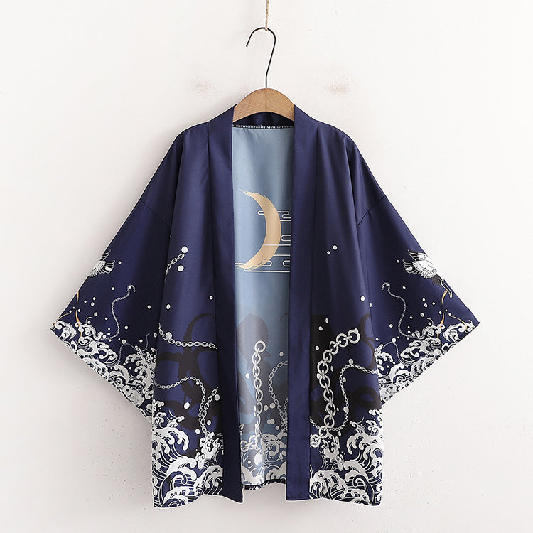 Carp Moon Snake Print Kimono Sun Protective Cardigan UB7325