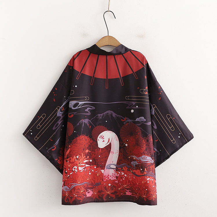 Carp Moon Snake Print Kimono Sun Protective Cardigan UB7325