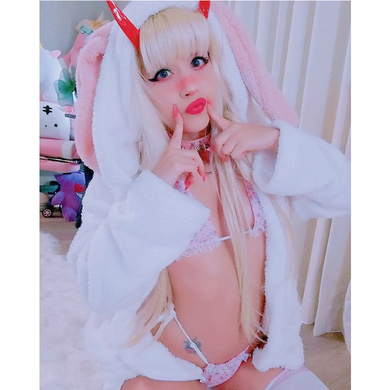 CUTE PLUSH RABBIT EARS RUFFLED HOODIE UB2722