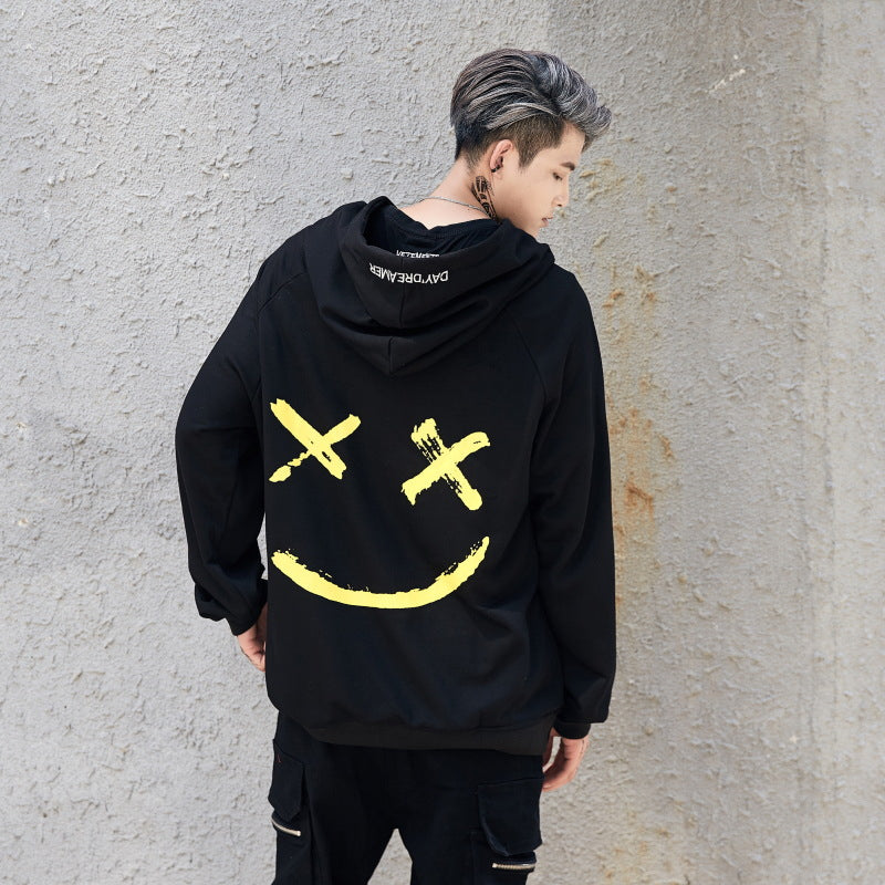 "BE HAPPY SMILEY PRINT" HOODIE N041401