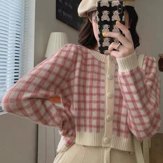 BRIGHT COLOR CHIC PLAID KNITTED SWEATERS UB2711