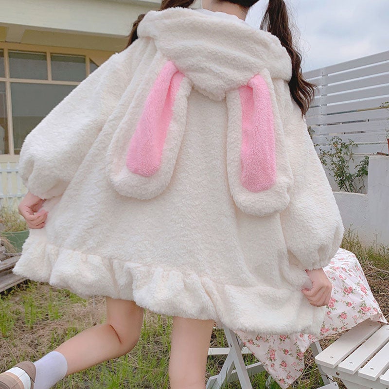 CUTE PLUSH RABBIT EARS RUFFLED HOODIE UB2722