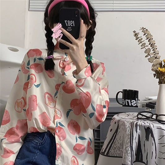 SWEET PEACH PRINT LONG-SLEEVED T-SHIRT UB2701