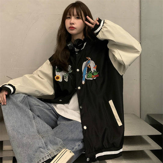 BLACK WHITE RETRO EMBROIDERED JACKET UB2703