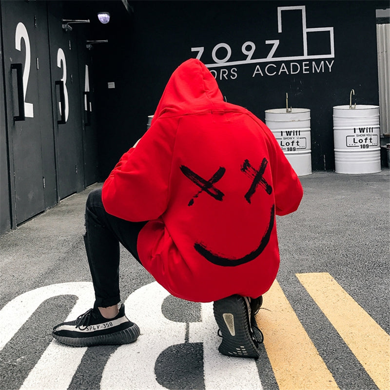 "BE HAPPY SMILEY PRINT" HOODIE N041401