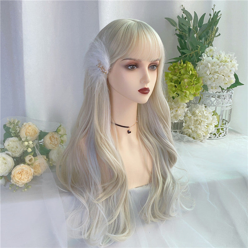 Leo | White Blonde Highlights Silver White Long Curly Wig UZ9132