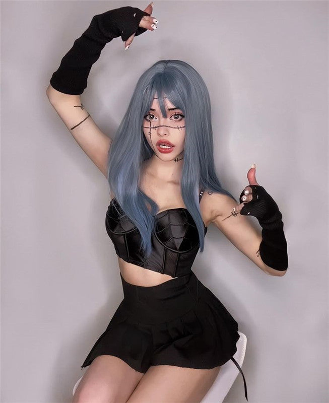 [@laurenxburch] Blue Color Gradient Lolita Cute Long Straight Wig UB6145