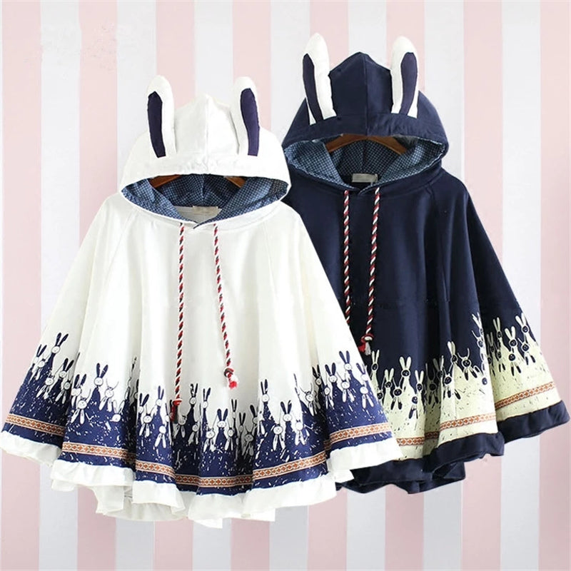 "WHITE/GREY/NAVY KAWAII BUNNY EARS" HOODIE CLOAK K100311