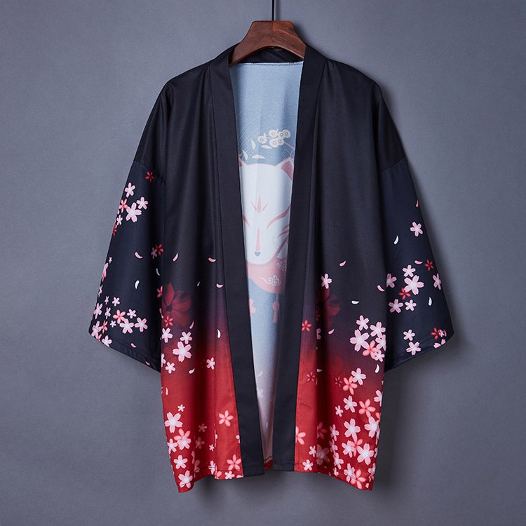 Vintage Fox Sakura Print Kimono Outerwear Sun Protective Cardigan UB7322