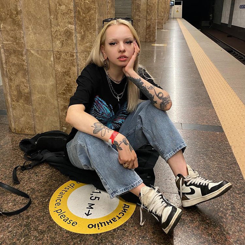 [@al.osgard] "BLUE BUTTERFLY PRINT" T-SHIRT UB2403