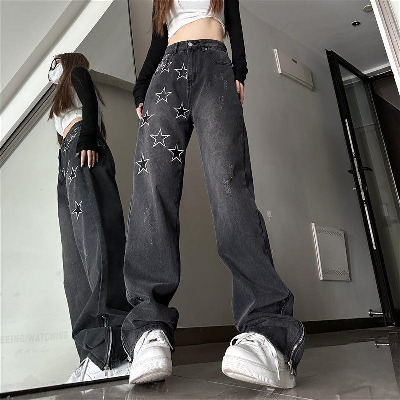 BLACK STAR PRINT LOOSE TROUSERS UB98026