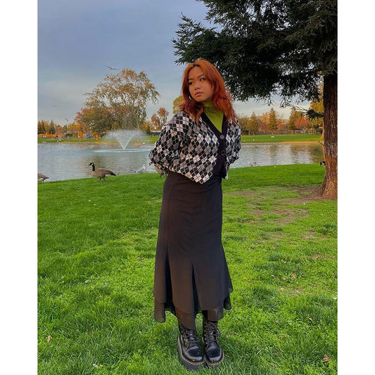 [@binxsicle] VINTAGE DIAMOND KNIT CARDIGAN UB3155