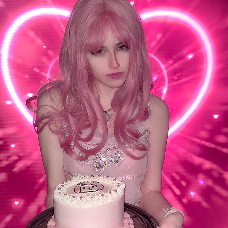 [@bluetaybabe] Harajuku Pink Lolita Long Curly Wig UB3320