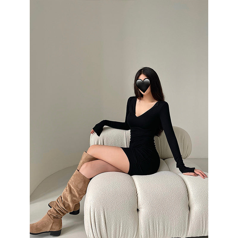 SEXY V-NECK SKINNY WRAP HIP SKIRT UB98028