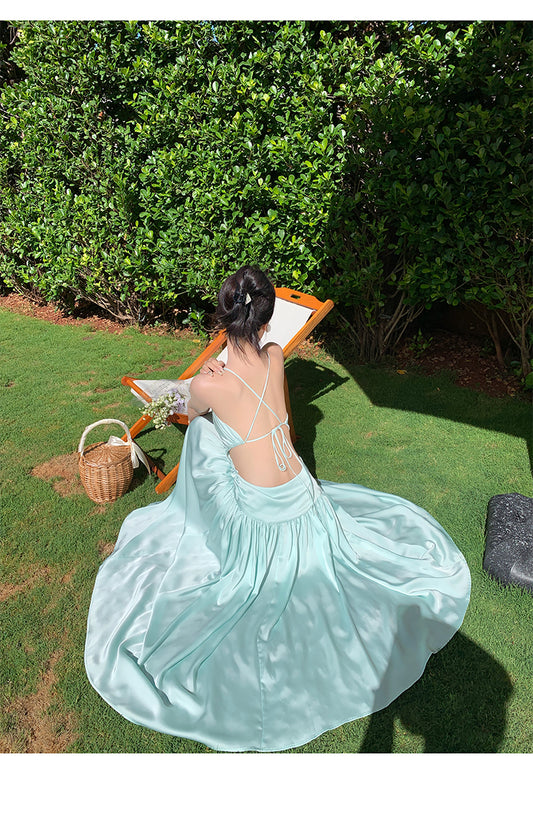 SEASIDE OPEN BACK SATIN SLIP DRESS UB98002