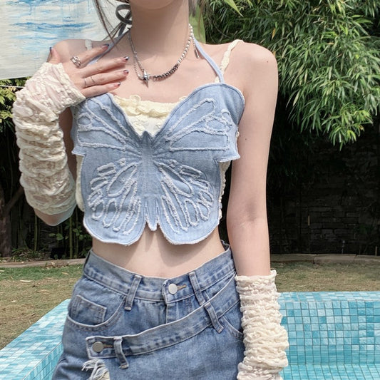 BLUE BUTTERFLY DENIM SUSPENDERS UB98050