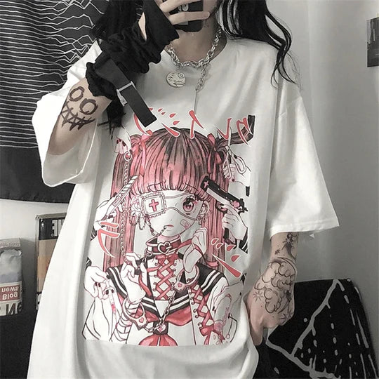 Dark Cartoon Pattern Casual T-shirt  UB96047