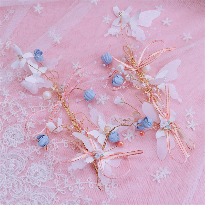 Lolita Butterfly Flower Pearl Headband Hairpin UB95325